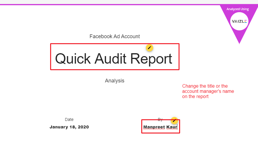 change title and account manager's name in the FB audit report