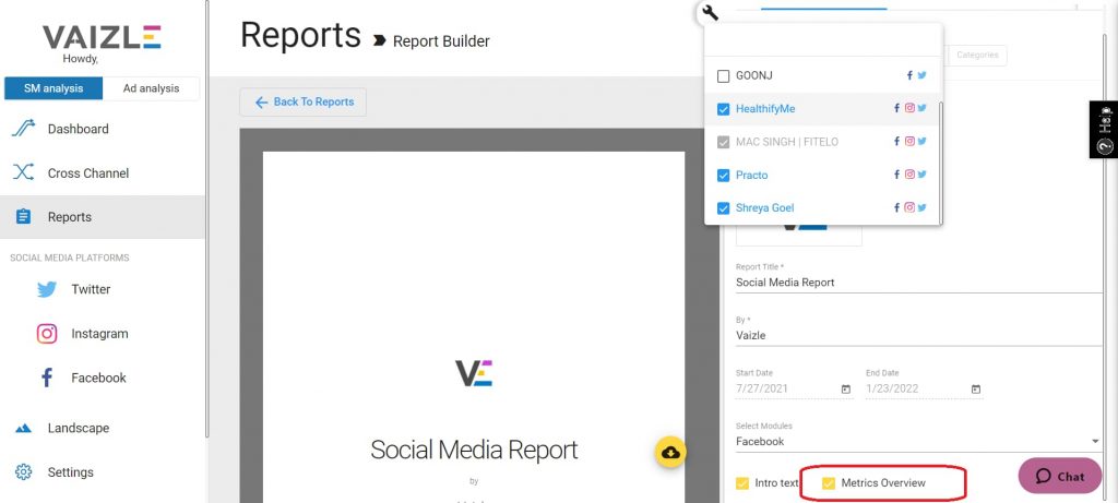 social media marketing report using vaizle