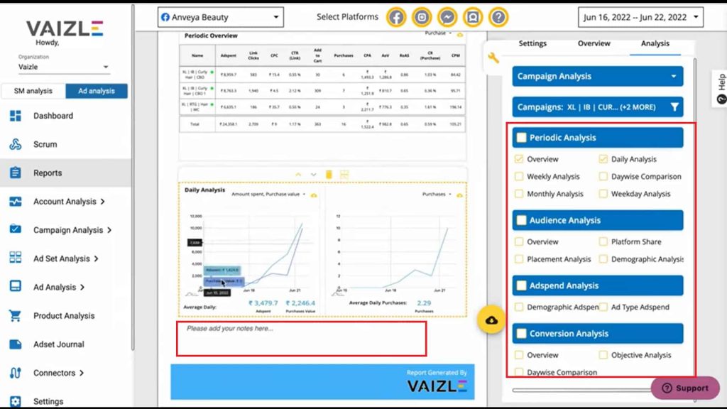 customized white-labeled reports using Vaizle