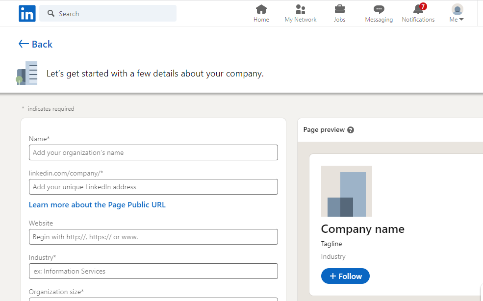 create linkedin company page