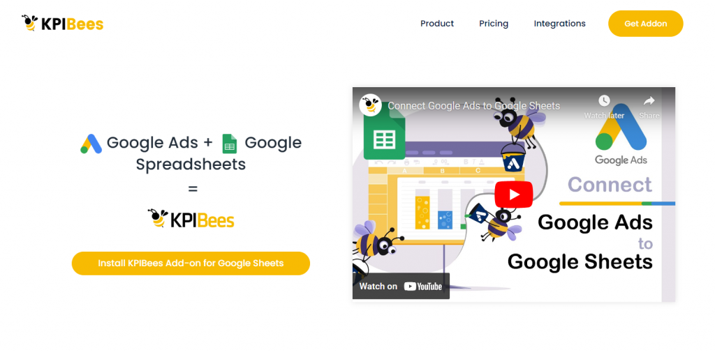 KPIBees google ads data to google sheet 