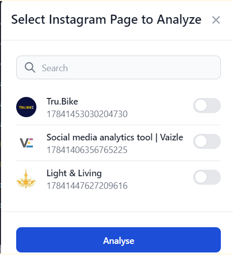 Select your instagram page to analyze 