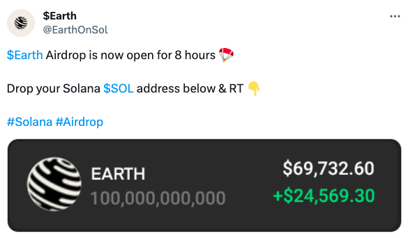 Tweet based on cryptocurrency giveaway. 