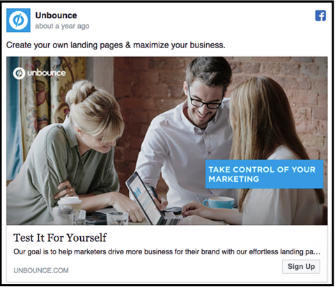 Facebook ad by Unbounce 
