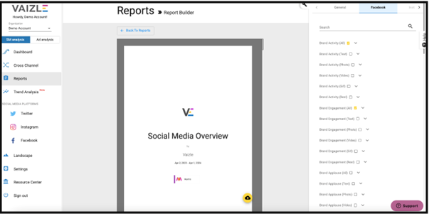 Social media report builder by Vaizle