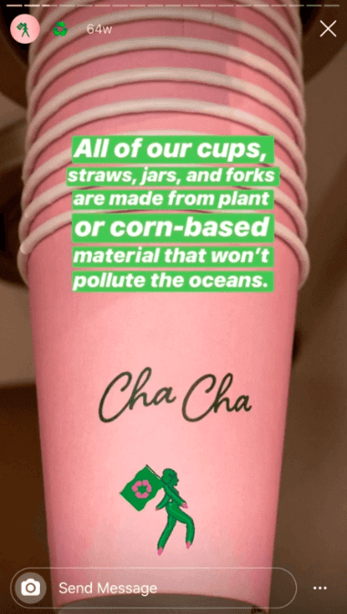 Cool Instagram stories featuring an eco-friendly cup made from corn-based material