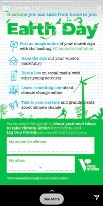 Instagram story containing Earth Day awareness sheet