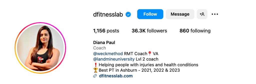 Instagram profile screenshot of a fitness profile.