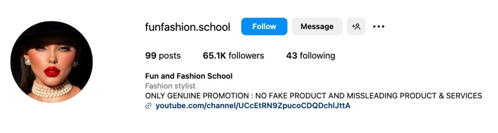 Fashion profile’s username for Instagram