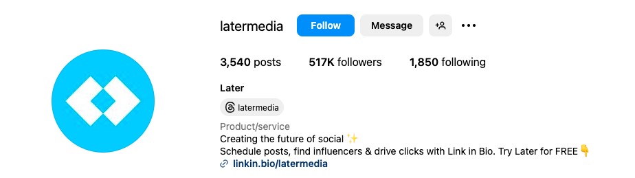 Screenshot of an aesthetic Instagram bio of @latermedia page