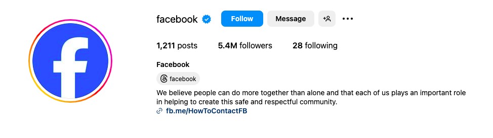 Screengrab of Facebook’s Instagram bio that seems cute and welcoming for its users.  