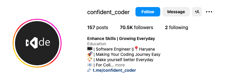 Screenshot of an instagram profile with an attitude username.