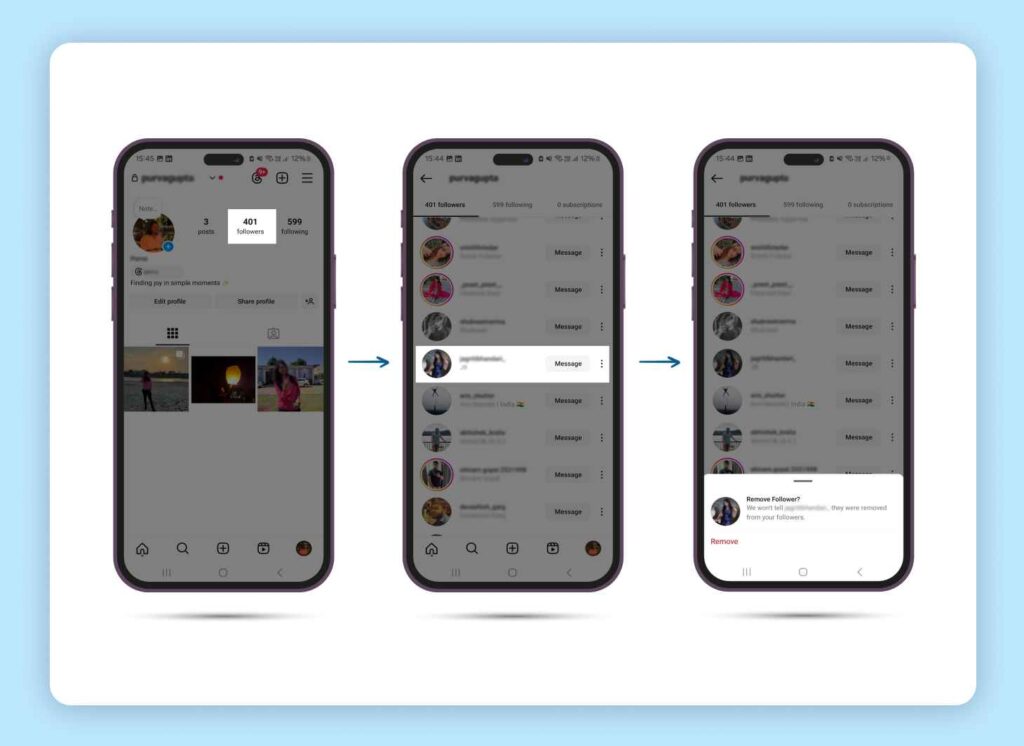 Steps to remove existing followers on Instagram 