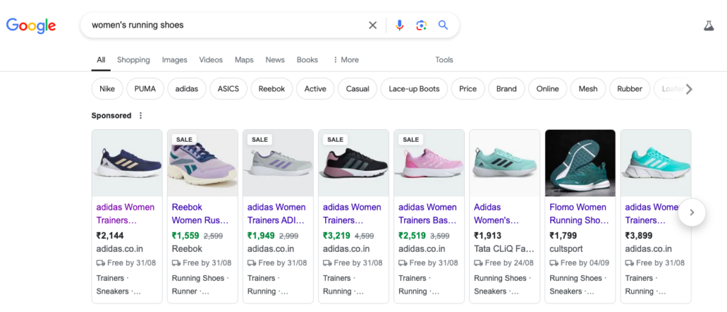 Google screenshot showing sponsored posts