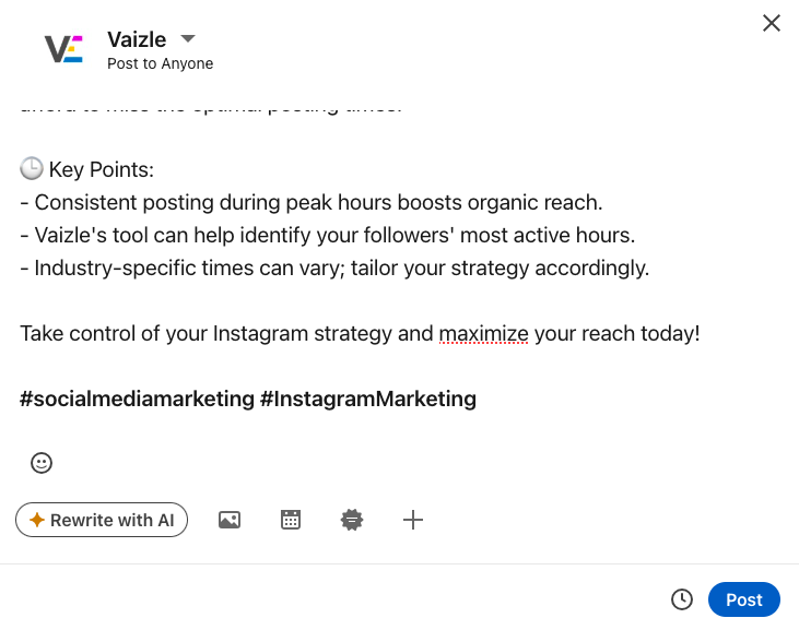 Screenshot showing how to add hashtags to LinkedIn posts. 