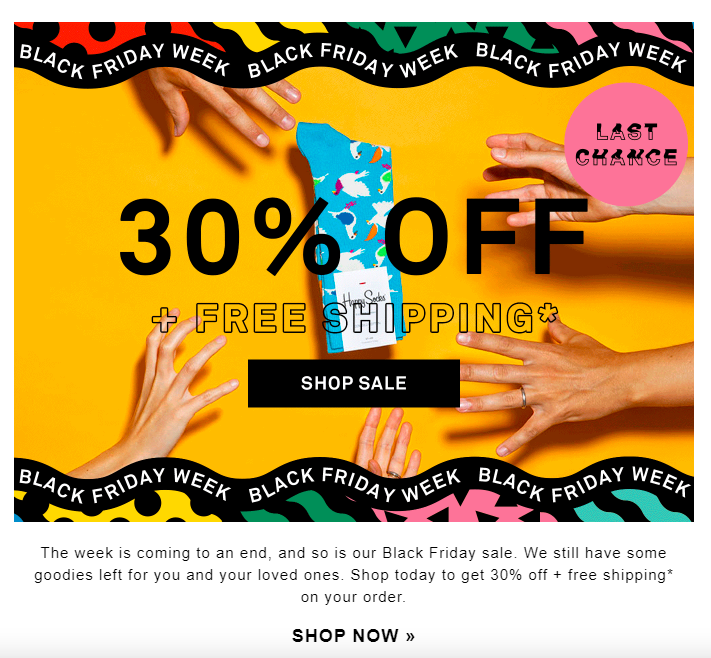 Screenshot of an email highlighting 30% off + Free Shipping offer for Black Friday.