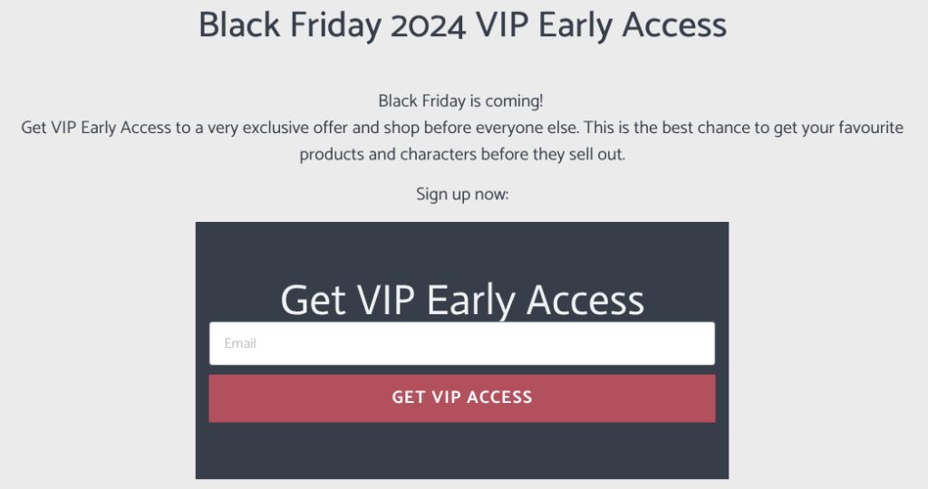 Screenshot of a webpage offering a chance to get VIP early access by entering email address. 