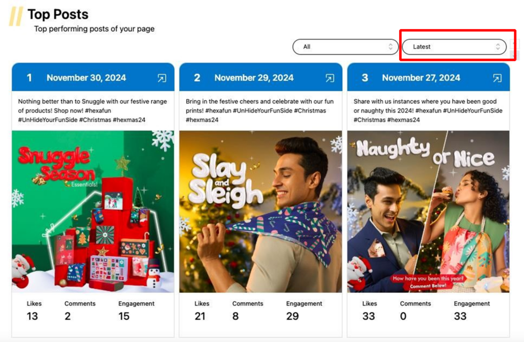 Screenshot of Vaizle’s Instagram Page Analysis tool showing top-performing posts.