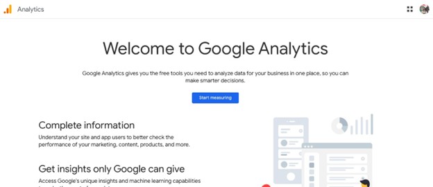 Snapshot of Google Analytics welcome screen