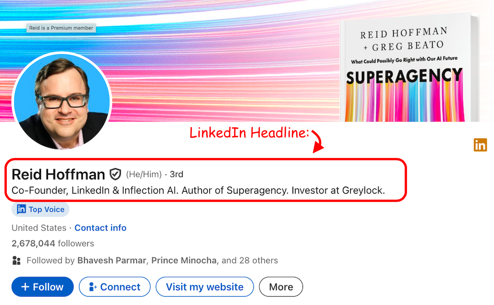 Screenshot showing LinkedIn headline.