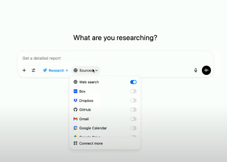 Dropdowns available in ChatGPT's DeepResearch button. 