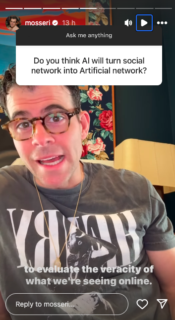 Adam Mosseri answering a question on his Instagram Stories.